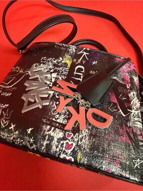 DKNY Graffiti Print Mini Satchel Crossbody Bag Black NYC Street Art Purse